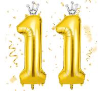 AOOSU Ballon d'Anniversaire 11 Ans Couronne Or, Foil Ballon Numéro Chiffre 101cm, Gonflable Hélium, Deco Anniversaire 11 Ans Grand Ballons pour Fête Party Mariage
