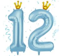 AOOSU Ballon d'Anniversaire 12 Ans Couronne Bleue, Foil Ballon Numéro Chiffre 101cm, Gonflable Hélium, Deco Anniversaire 12 Ans Grand Ballons pour Fête Party Mariage