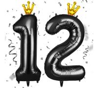 AOOSU Ballon d'Anniversaire 12 Ans Couronne Or, Foil Ballon Numéro Chiffre 101cm, Gonflable Hélium, Deco Anniversaire 12 Ans Grand Ballons pour Fête Party Mariage