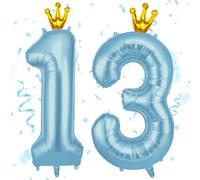 AOOSU Ballon d'Anniversaire 13 Ans Couronne Bleue, Foil Ballon Numéro Chiffre 101cm, Gonflable Hélium, Deco Anniversaire 13 Ans Grand Ballons pour Fête Party Mariage