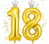 AOOSU Ballon d'Anniversaire 18 Ans Couronne Or, Foil Ballon Numéro Chiffre 101cm, Gonflable Hélium, Deco Anniversaire 18 Ans Grand Ballons pour Fête Party Mariage
