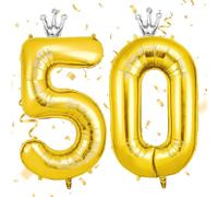 AOOSU Ballon d'Anniversaire 50 Ans Couronne Or, Foil Ballon Numéro Chiffre 101cm, Gonflable Hélium, Deco Anniversaire 50 Ans Grand Ballons pour Fête Party Mariage