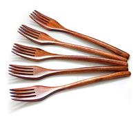 AOOSY 5 Pièces Fourchettes en Bois Set en Bois Vintage Style Brown Couverts Pratiques Vaisselle Couverts Set Fourchettes À Dîner pour Cuisine Home Restaurant (Pas De Corde Attachée)