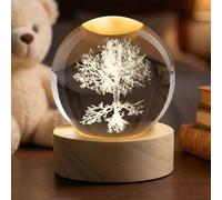 AOOTE Boule de cristal 3D Arbre de Vie, boule décorative en verre avec socle en bois et lumière, interface USB avec interrupteur, ornement pour la décoration intérieure,cadeau d'anniversaire