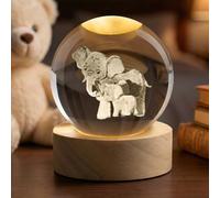 AOOTE Boule de cristal 3D Éléphant, boule décorative en verre avec socle en bois et lumière, interface USB avec interrupteur, ornement pour la décoration intérieure,cadeau d'anniversaire