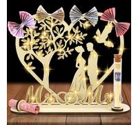 AOOTE Cadeau d'arbre d'argent en Bois, Arbres à Argents en Bois avec Guirlande Lumineuse LED, Arbres de Vie en Argents avec Enveloppe et Carte pour Mariages, Fêtes, Anniversaires, Décoration