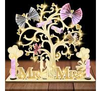 AOOTE Cadeau d'arbre d'argent en Bois, Arbres à Argents en Bois avec Guirlande Lumineuse LED, Arbres de Vie en Argents pour Mariages, Fêtes, Anniversaires, Décoration