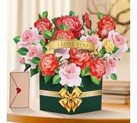 AOOTE Carte Fleur Pop Up, Carte de Voeux Fleur 3D, Cartes Pop up avec Fleurs Rose, Cartes de Vœux avec Enveloppe, Carte cadeau 3D pour un anniversaire pour Maman, Grand-Mère, épouse