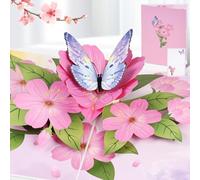 AOOTE Carte Fleur Pop Up, Carte de Voeux Fleur 3D, Cartes Pop up avec Rose et Papillons, Cartes de Vœux avec Enveloppe, Cadeau pour Maman, Grand-Mère, Petite Amie, épouse