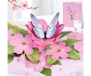 AOOTE Carte Fleur Pop Up, Carte de Voeux Fleur 3D, Cartes Pop up avec Rose et Papillons, Cartes de Vœux avec Enveloppe, Cadeau pour Maman, Grand-Mère, Petite Amie, épouse