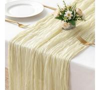 AOOTE Chemins de Table,90x400cm Chemin de Table Bohème en Gaze, Bohème Tables de Cuisine en Gaze pour Les Mariages, Anniversaires, Fêtes Prénatales, Décorations de Banquets,Beige