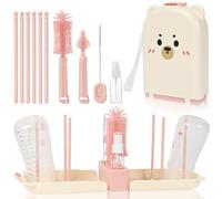 AOOTE Goupillon Biberon Silicone,Ensemble de brosses pour biberons | Kit Goupillon Biberon Silicone 6 en 1,Brosses biberon, tétine et paille, porte-brosse, égouttoir, distributeur et boîte