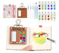 AOOTE Kit Aquarelle Miniature Voyage,12 Couleurs Mini kit de Peinture Aquarelle de Voyage,6 pièces Palette d'Aquarell Portable avec 8 grilles,Papier Aquarelles, Clip & Carnet de Croquis(Rosa)