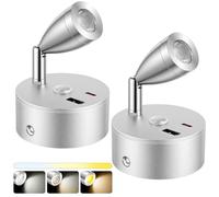 AOOTE Led Lampes Camping-car,2pcs Lampe 12V LED Caravane,Argent | 12V Lampe de Lecture Lit, 3 Températures de Couleur,Variateur Tactile, Lampes Camping-car avec Chargeur USB et Type-C