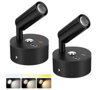AOOTE Led Lampes Camping-car,2pcsLampe 12V LED Caravane,Noir | 12V Lampe de Lecture Lit, 3 Températures de Couleur,Variateur Tactile, Lampes Camping-car avec Chargeur USB et Type-C