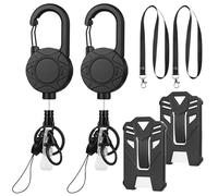 AOOTE Porte-badge rétractable,Ensemble 2 pièces Porte-clés Mousqueton Robuste, Porte-carte d'identité tactique avec un câble en acier gainé de 31 pouces, 2 cordons détachables et 2 porte-badges