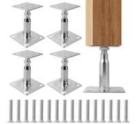 AOOTE Supports de Poteau Galvanisés de 100 à 150 mm, Lot de 4 Supports de Poteau Réglables en Hauteur avec 16 Vis, Embase Pied de Poteaus Carrée Réglable pour Clôtures, Abris, Pergolas