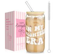 AOOTE Verre à Bière avec Couvercle en Bambou, 500ml Verres Canette avec Paille et Brosse, Verre à Paille pour 18e Anniversaire, pour Thé, Coca, Jus, Soda, Smoothie, Café Glacé, Lait