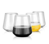 AOOTE Verres à Vin Côtelés, 4PCS Verre Striés, 380ml Verres Vintage Sans Pied en Plastique Transparent Incassable, Pour Mariages, Pique-Niques, Camping, Fêtes de Piscine