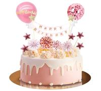 AOOTUERL 12 Pieces Décoration de Gâteau Or Rose Gold, Happy Birthday Decoration Gateau, Decoration Cake Topper Ballon Étoiles Topper avec Boule de Décoration, pour Fête de D'anniversaire Fille