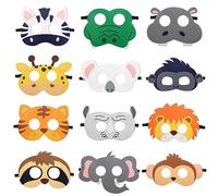 AOOTUERL 12 Pièces Masques D'animaux en Feutrine,Masque Animaux Jungle pour Filles Garçons, Masque Animal pour Déguisement Cosplay, Carnaval, Fête d'Anniversaire, 15x19cm, Couleur