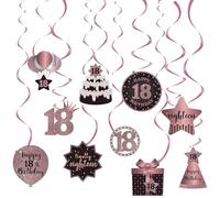 AOOTUERL 18e Anniversaire Décorations, Décorations de plafond à suspendre avec, Banderoles roses métalliques,rouleaux de décorations de fête, pour Adultes 18 Ans Filles Garçons de Fournitures de Fête