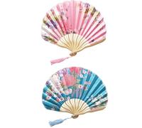 AOOTUERL 2 PCS Mariage Eventail Japonais Chinois Pliant Ventilateur Bois Tissus Poche Éventails Pliants en Bambou, Éventail à Main Evantail Pliable pour Decoration Anniversaire Fête