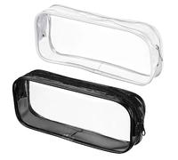 AOOTUERL 2 Pièces Trousses à Crayons Transparent PVC Imperméable,Transparente PVC Grande Capacité Trousse Scolaire De Maquillage pour Enfants, Adultes et Scolaires (Noir, Blanc)