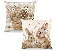 AOOTUERL Lot de 2 housses de coussin de Pâques en lin - Cadeau de Pâques pour femme - Pour salon, canapé - 40 x 40 cm