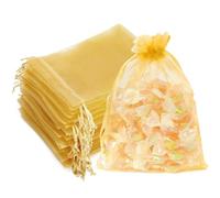 AOOTUERL Lot de 50 Couleur or Sacs Organza, 9 x 12 cm, pochette cadeau en organza, pochette à bijoux, sachets de lavande, faveur de mariage, Bonbons