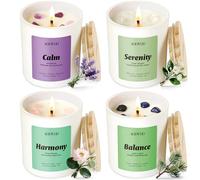 AOOVOO Calm Candles Lot de 4 bougies d'aromathérapie pour femme parfumées pour la maison, 800 ml, combustion de 200 heures, bougie d'aromathérapie avec cristaux, lavande calme/sérénité jasmin