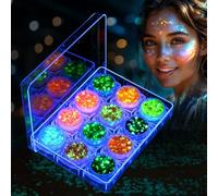 AOOWU 12 Couleurs Lumineuse Paillettes Gel - Brillantes pour Soirées & Maquillage - Gel Paillettes Chunky Facile à Appliquer et Laver - Effet Fluorescent UV/Nuit Pour Festival Fête