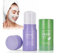 AOOWU Bâton de boue nettoyante à l'aubergine, 2 Set Green Tea Mask, Masque au thé vert en stick, élimine les points noirs pour tous les types de peau femmes hommes