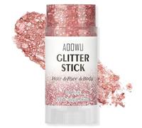AOOWU Bâton de Paillettes Corps Visage 16g, Paillettes Holographiques Imperméables Longue Tenue, Maquillage Festival Rave Carnaval, Sans Colle & Peau Sensible, Rose