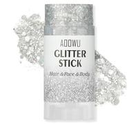 AOOWU Bâton de Paillettes Corps Visage 16g, Paillettes Holographiques Imperméables Longue Tenue, Maquillage Festival Rave Carnaval, Sans Colle & Peau Sensible, Argent