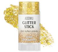 AOOWU Bâton de Paillettes Corps Visage 16g, Paillettes Holographiques Imperméables Longue Tenue, Maquillage Festival Rave Carnaval, Sans Colle & Peau Sensible, Or