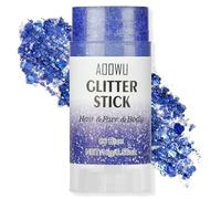 AOOWU Bâton de Paillettes Corps Visage 16g, Paillettes Holographiques Imperméables Longue Tenue, Maquillage Festival Rave Carnaval, Sans Colle & Peau Sensible, Bleu