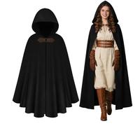 AOOWU Cape à capuche en velours Renaissance, Cape Sorcier Halloween Cosplay Costume Cape Longue Cape, Unisexe Déguisement Costume Halloween Cape à capuche Moyen-Âge Hobbit pour Halloween Carnaval Noël