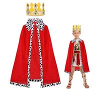 AOOWU Cape de Prince Enfants, Cape avec Couronne, Cape de Roi Garçon avec 1 Couronne, Costume de Prince pour se déguiser en Roi et en Prince, Carnaval et Les fêtes à thème, Mat,80cm