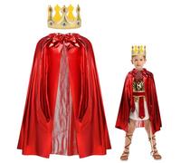 AOOWU Cape de Prince Enfants, Cape avec Couronne, Cape de Roi Garçon avec 1 Couronne, Costume de Prince pour se déguiser en Roi et en Prince, Carnaval et Les fêtes à thème, Brillant,80cm