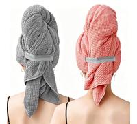 AOOWU Grande Serviette Microfibre Cheveux, 2PCS Turbans Épais Super Absorbants, 100 * 61cm Serviettes de séchage Microfibre Super absorbantes avec Bande Elastique, pour Cheveux Longs, Épais et Bouclés