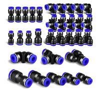 AOOWU Raccord Pneumatique, 24PCS 8mm Connecteur Pneumatique en Plastique, Kit de connecteur de Tuyau d'air à Pression Rapide pneumatique, connecteur Droit/coudé/té/séparateur et connecteur réducteur