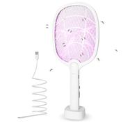 AOOWU Raquette Électrique Insectes, 3800V USB Rechargeable Raquette Moustique Electrique, Piable Tapetteà Mouche à Lumière UV 2 en 1, Raquette Anti Moustique avec Base pour Intérieur Extérieur