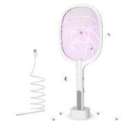 AOOWU Raquette Électrique Insectes, 3800V USB Rechargeable Raquette Moustique Electrique, Piable Tapetteà Mouche à Lumière UV 2 en 1, Raquette Moustique avec Base de Recharge pour Intérieur Extérieur
