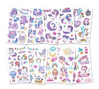 AOOWU Tatouage Temporaire Enfant, 10Pcs Briller Etanche Tatouage Licorne Enfant Fille Kit Tatoo, Etanche Tatouages Ephémères Garçon Fille, Anniversaire d'enfant Tatouage Filles Cadeau