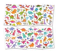 AOOWU Tatouage Temporaire pour Enfant, 10Pcs Briller Etanche Dinosaure Tatouage Ephémère Espacer Kit Tatoo, Fournitures de Fête d'anniversaire d'Autocollants de Tatouage pour Enfants