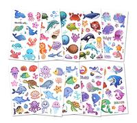 AOOWU Tatouage Temporaire pour Enfant, 10Pcs Briller Etanche Océan Tatouage Enfant, Tatouage Ephémère Espacer Kit Tatoo Enfant, Anniversaire d'enfant Tatouage Filles Garçons Cadeau