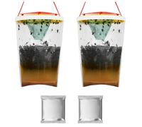 AOOWU Transparent Piege a Mouche, 2PCS Piege a Mouche Interieur Exterieur, Red Top Fly Traps, pièges à mouches, pour Attraper Les Mouches et Les Mouches des Fruits pour Les Fermes, Campings, Décharges