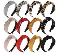 AOPRIE Lot de 12 bandeaux noués pour femmes - Pour filles - Couleur unie - Turban large pour femme - Rouge, noir, jaune, rose, gris à pois