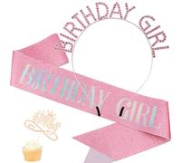 AOPRIE Lot de 3 bandeaux d'anniversaire pour fille avec strass et inscription « Happy Birthday » - Doré et rose